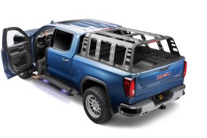 Chevrolet Silverado 1500 Electric Running Boards - Go Rhino - VoltStep Electric, Dual-Motor, 6-inch Aluminum with Integrated LED and Magnetically-Activated Door Switches - Textured Black - `19-`25